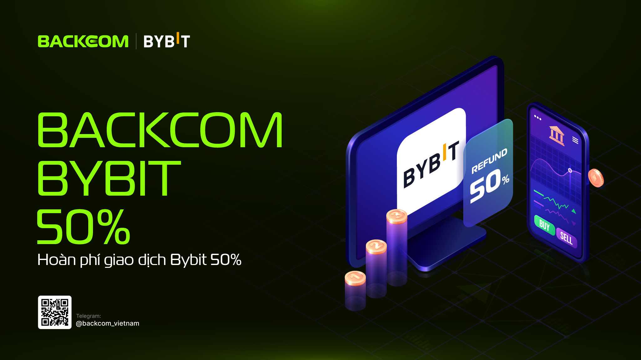 Hình minh họa chương trình hoàn phí Bybit lên tới 50% từ Backcom.io – hướng dẫn kích hoạt và nhận cashback tự động cho trader.