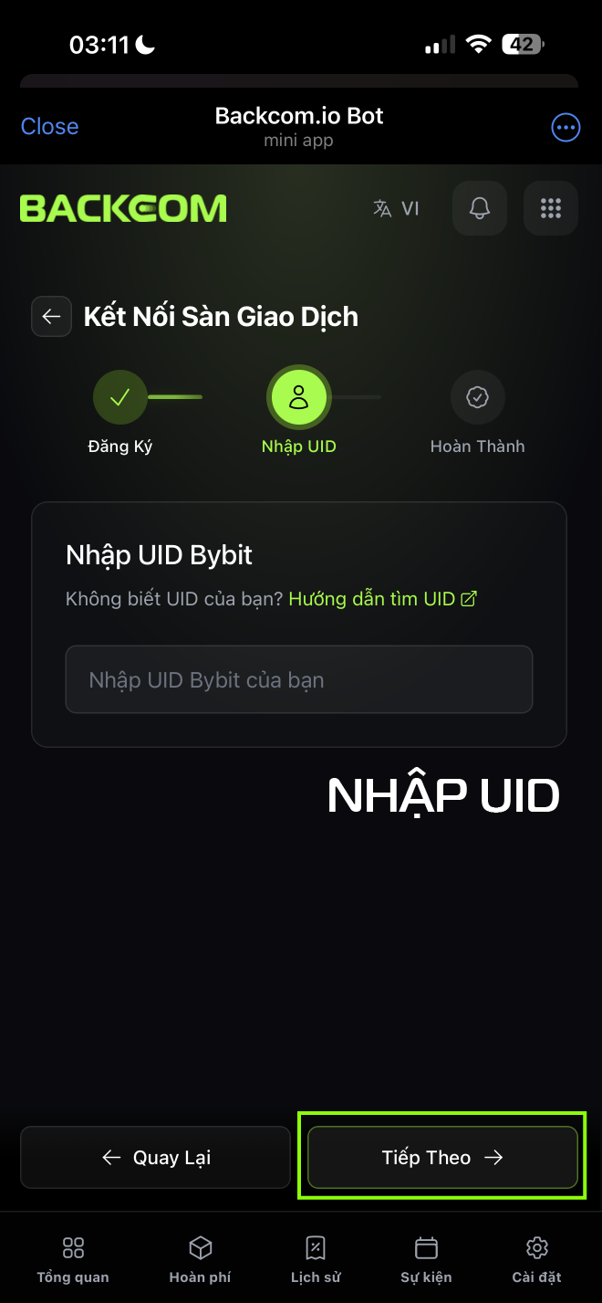 Hướng dẫn từng bước tạo tài khoản Bybit qua Backcom.io để kích hoạt hoàn phí giao dịch tự động lên tới 50%.