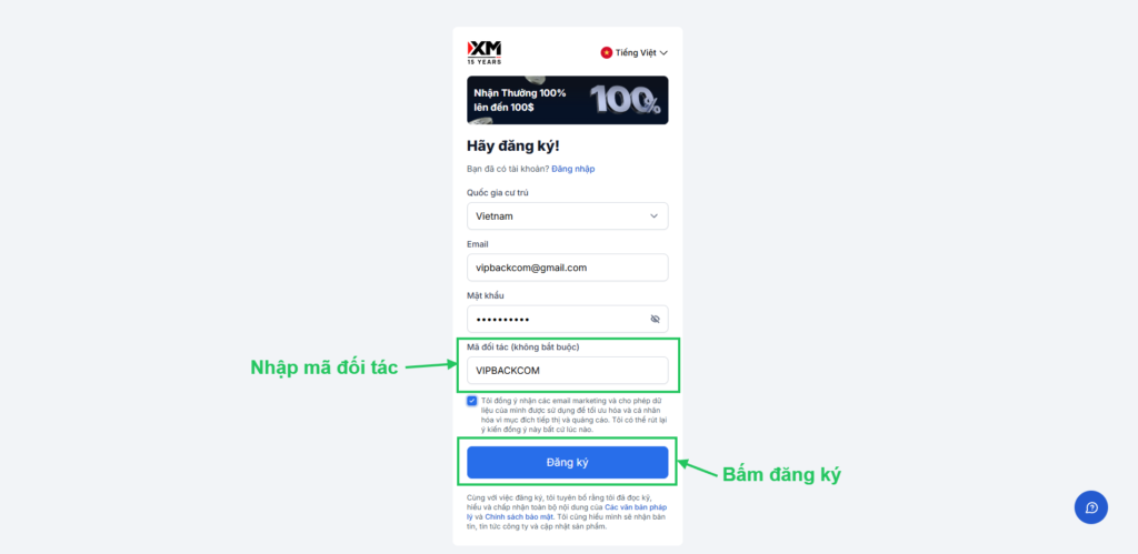 Hướng Dẫn Tạo Tài Khoản XM Để Nhận Backcom 90%