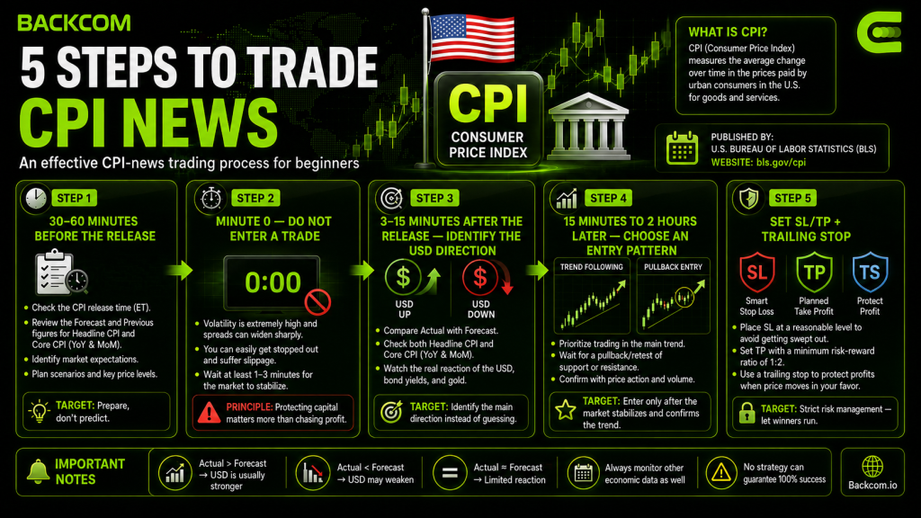 The 5 steps to trade CPI news, from preparation through to setting SL and TP