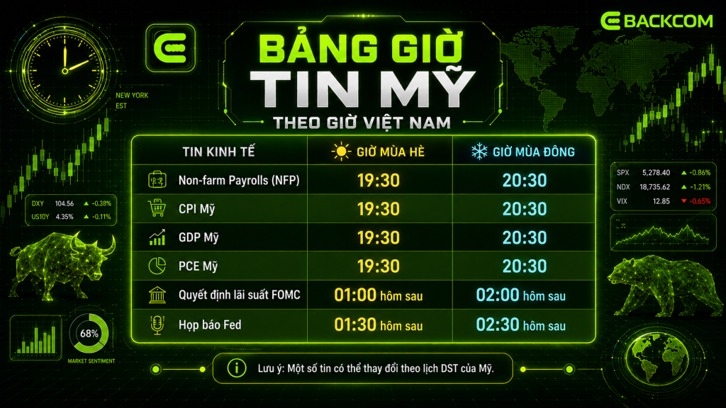 Ngoài việc nắm giờ giao dịch forex, trader cần chú ý thời điểm công bố các dữ liệu kinh tế Mỹ. Đây thường là lúc USD, vàng và các cặp tiền chính biến động mạnh, đặc biệt trong phiên New York.
