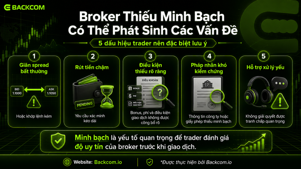 Minh họa các rủi ro khi lựa chọn broker thiếu minh bạch và những vấn đề trader có thể gặp nếu không kiểm tra kỹ sàn forex uy tín trước khi giao dịch.