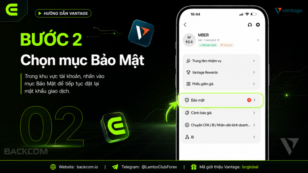 Để đổi mật khẩu giao dịch Vantage, bạn có thể thực hiện trực tiếp trên ứng dụng Vantage. Quy trình khá đơn giản: vào phần Bảo Mật, chọn tính năng Đặt lại mật khẩu giao dịch, chọn đúng tài khoản và yêu cầu Vantage gửi mật khẩu mới về email.