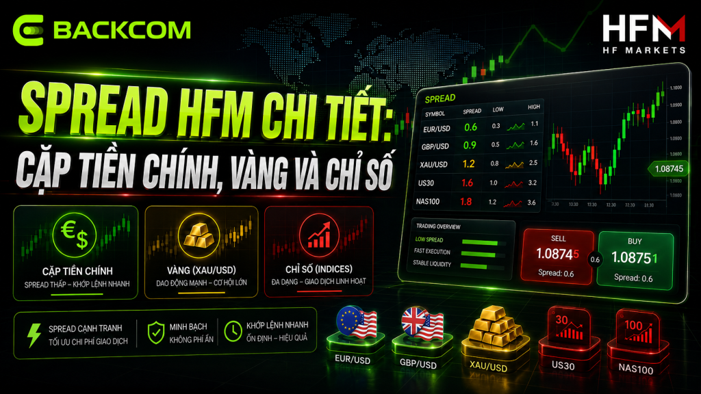 Spread HFM chi tiết theo cặp tiền chính, vàng và chỉ số