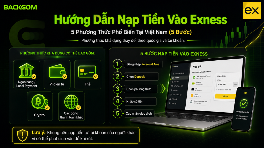 Các bước nạp tiền vào tài khoản Exness