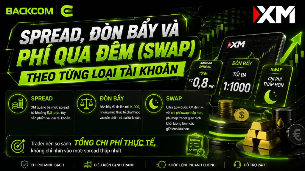Spread, đòn bẩy và phí qua đêm của từng loại tài khoản XM