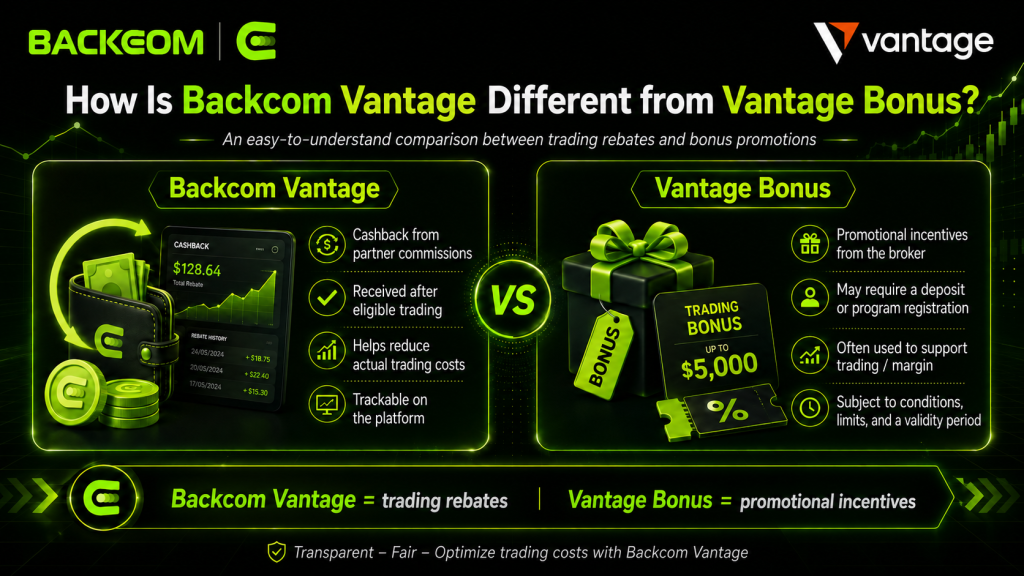 How Backcom Vantage differs from a Vantage bonus: trading rebates versus promotional incentives