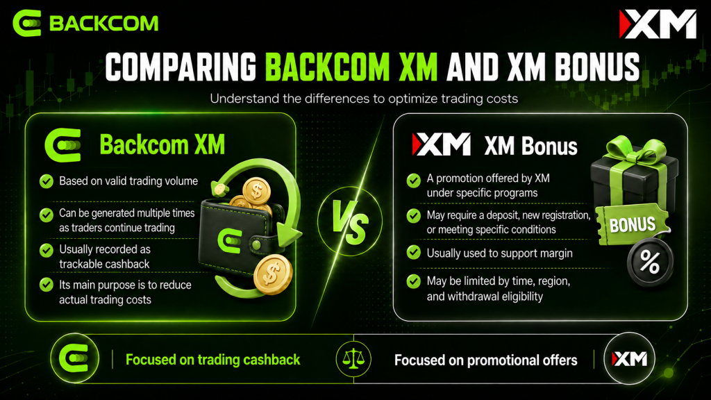 Comparing Backcom XM and XM bonus to understand the differences in trading costs