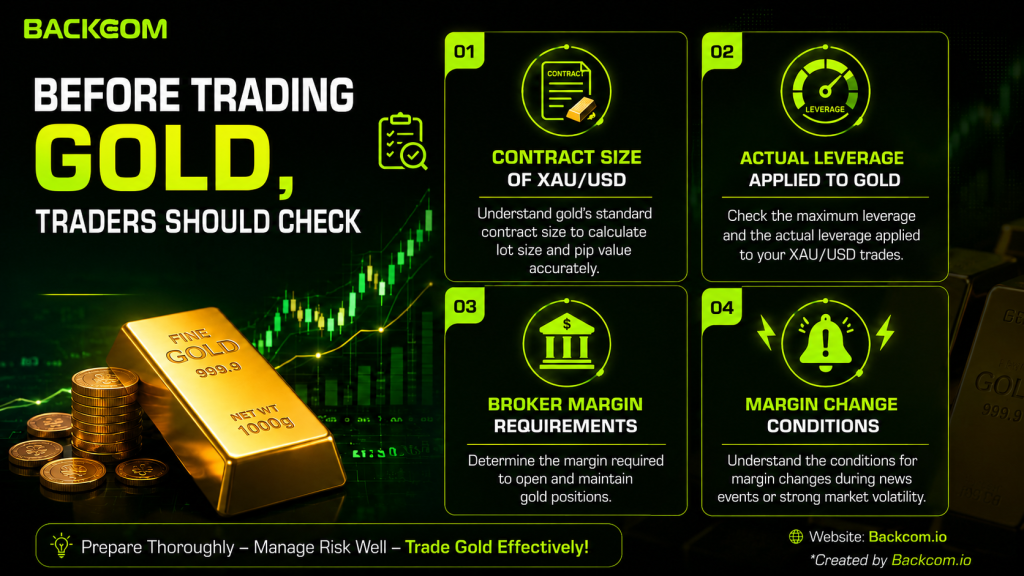 What to check before trading XAU/USD: contract size, forex leverage, collateral requirements and the broker's margin change conditions