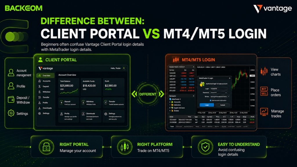 Difference between the Vantage Client Portal login and the MT4/MT5 login