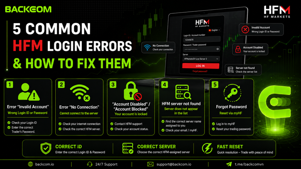 Five common HFM login errors on MT4 MT5 and how to fix each one