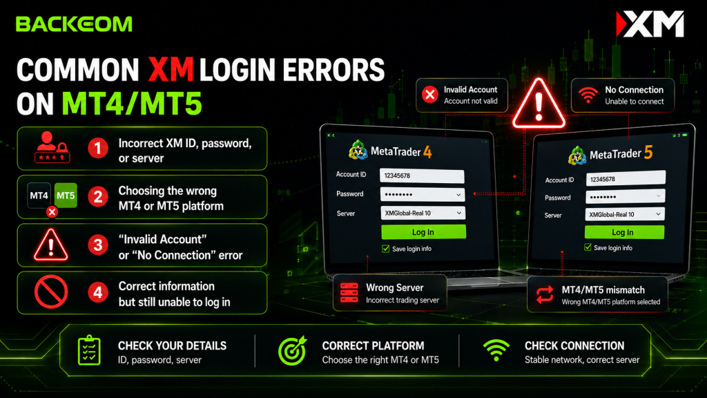 Four common XM login errors on MT4/MT5 and what causes them