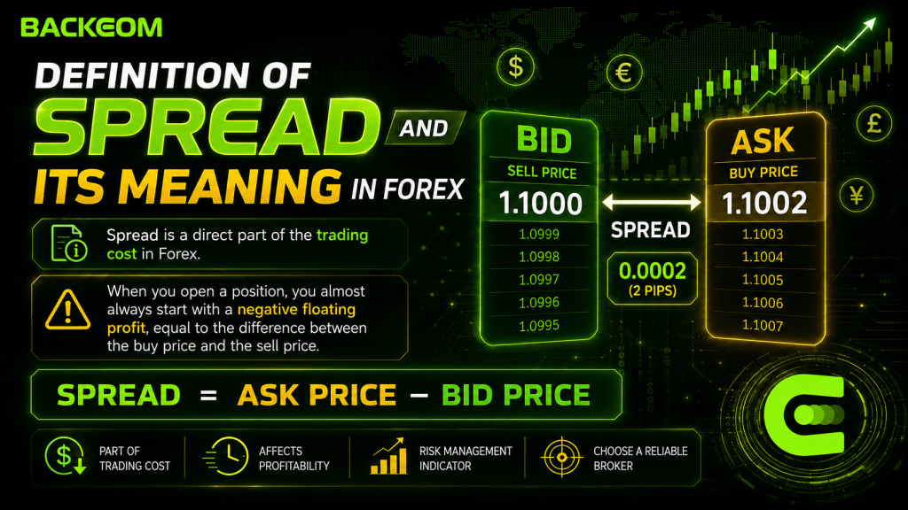 Forex spread definition - the formula Spread equals Ask price minus Bid price