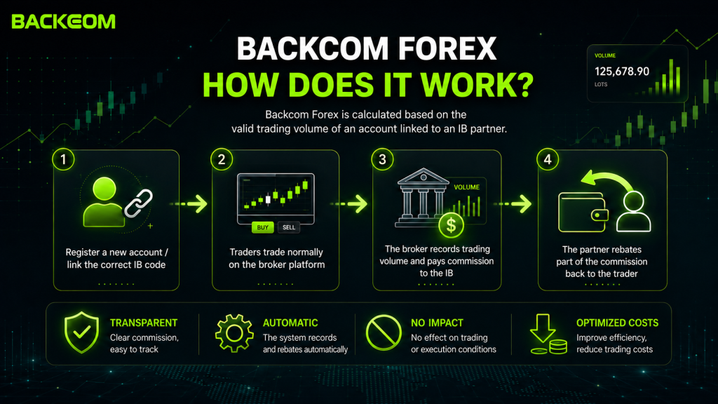 How Backcom Forex works in four steps from linking the IB code to receiving the rebate