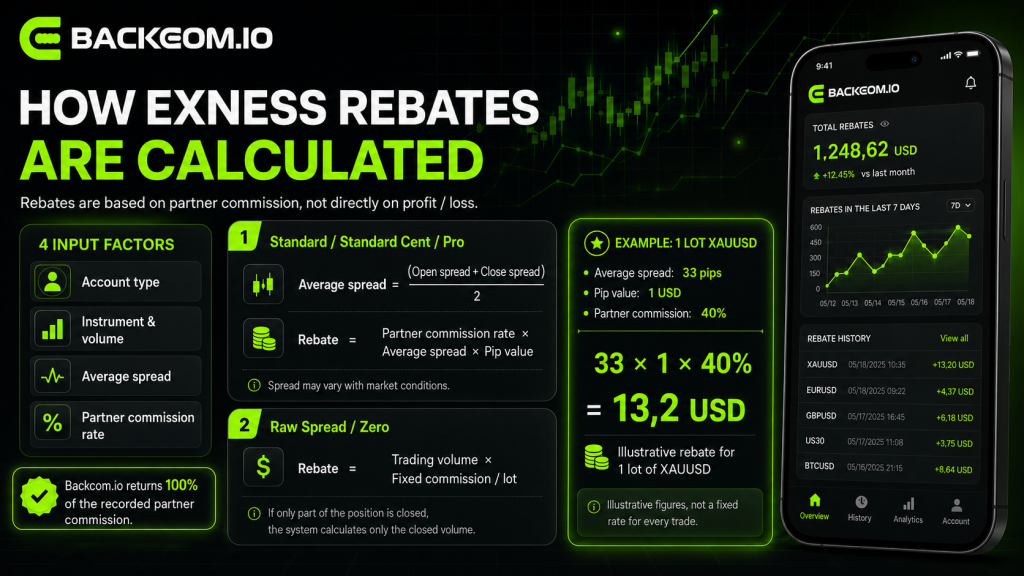 How Exness rebates are calculated by account type with worked example