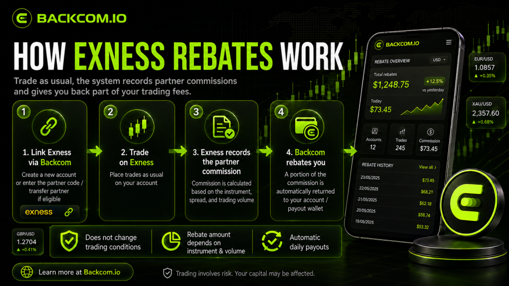 How Exness rebates work through Backcom.io in four steps