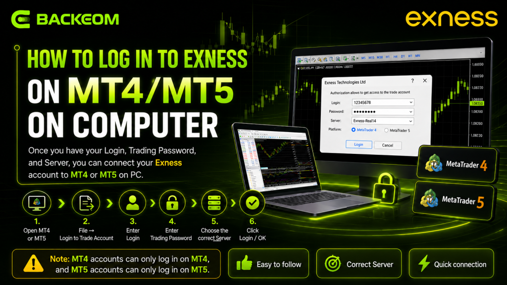 Six steps to log in to Exness MT4/MT5 on a computer