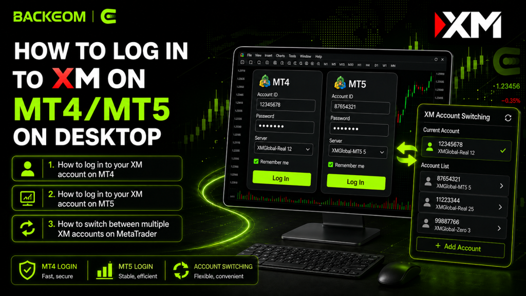 How to log in to XM on MT4/MT5 on desktop and switch between accounts