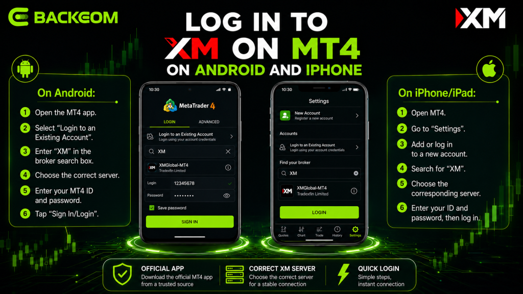 Six steps to log in to XM on MT4 on Android and iPhone