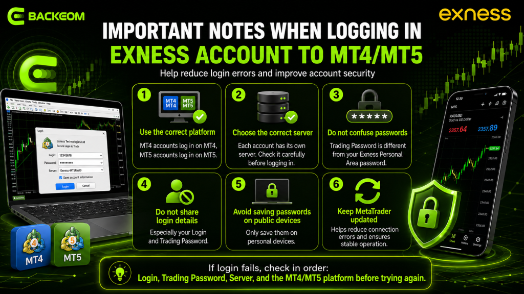 Six important notes when logging an Exness account in to MT4/MT5