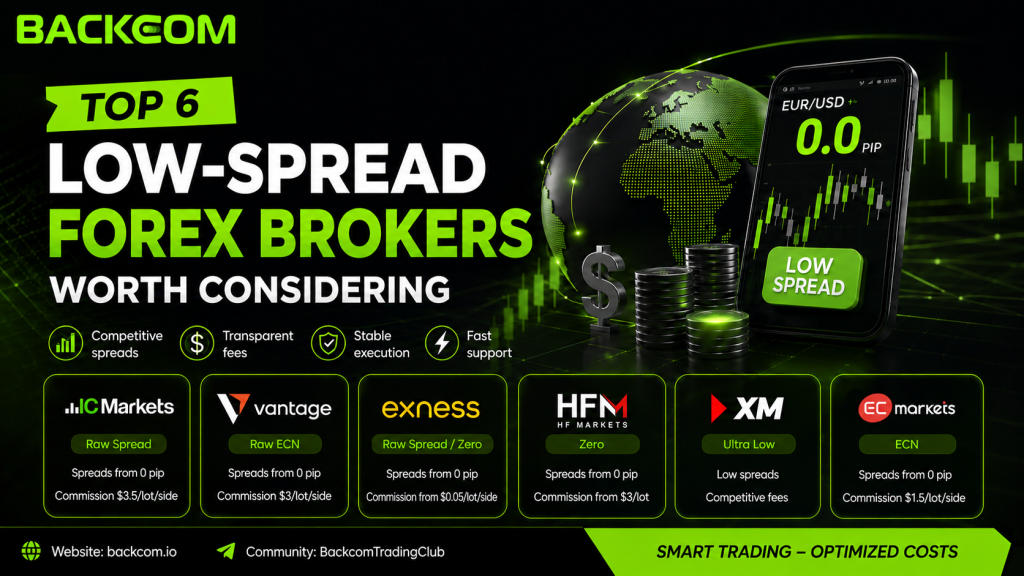 Top 6 low spread forex brokers: IC Markets, Vantage, Exness, HFM, XM and EC Markets