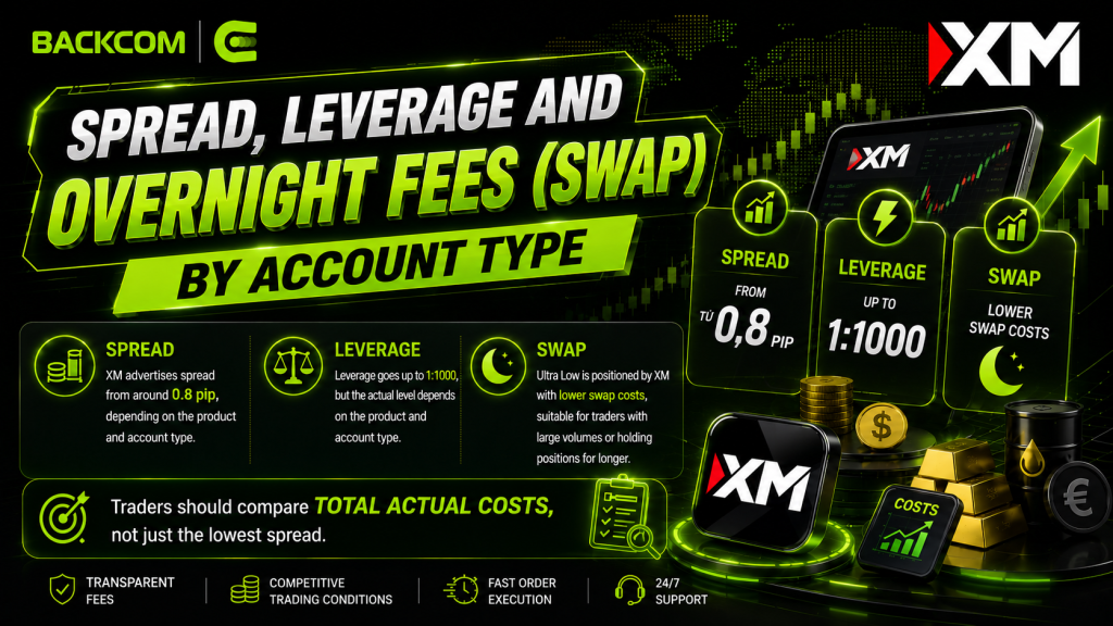 Spread, leverage and overnight swap across the XM account types