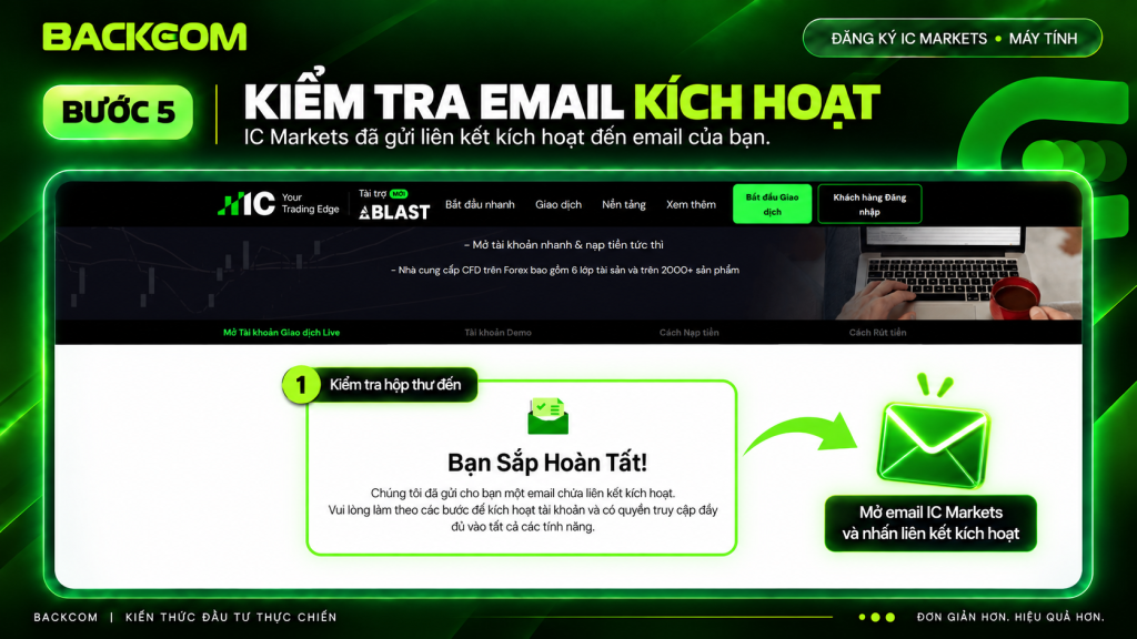 Bước 5 hướng dẫn đăng ký tài khoản IC Markets: mở email từ IC Markets và nhấn liên kết kích hoạt tài khoản