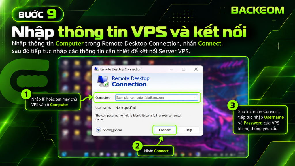 Bước 9 trong bộ hướng dẫn cách để kích hoạt và mở công cụ Remote Desktop Connection