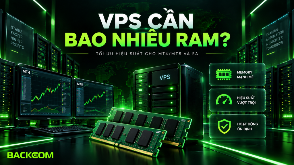 Hình ảnh minh họa VPS cần bao nhiêu RAM để chạy MT4, MT5 và EA ổn định, giải thích mức RAM phù hợp theo số terminal, số biểu đồ và độ phức tạp của EA.