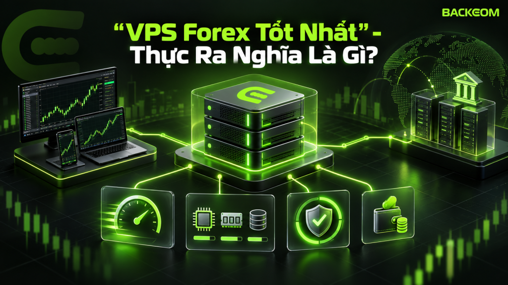 Hình minh họa 3 yếu tố quyết định VPS forex tốt nhất gồm vị trí server và ping tới sàn, tài nguyên phù hợp cho MT4/MT5, EA và độ ổn định của máy chủ.
