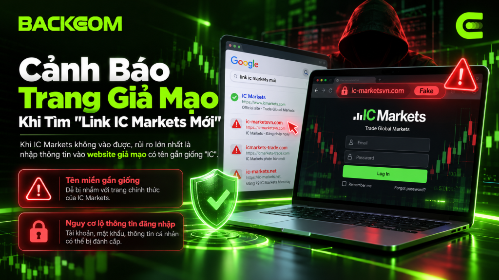 Cảnh báo trang giả mạo khi IC Markets bị chặn: tên miền gần giống dễ bị nhầm với trang chính thức
