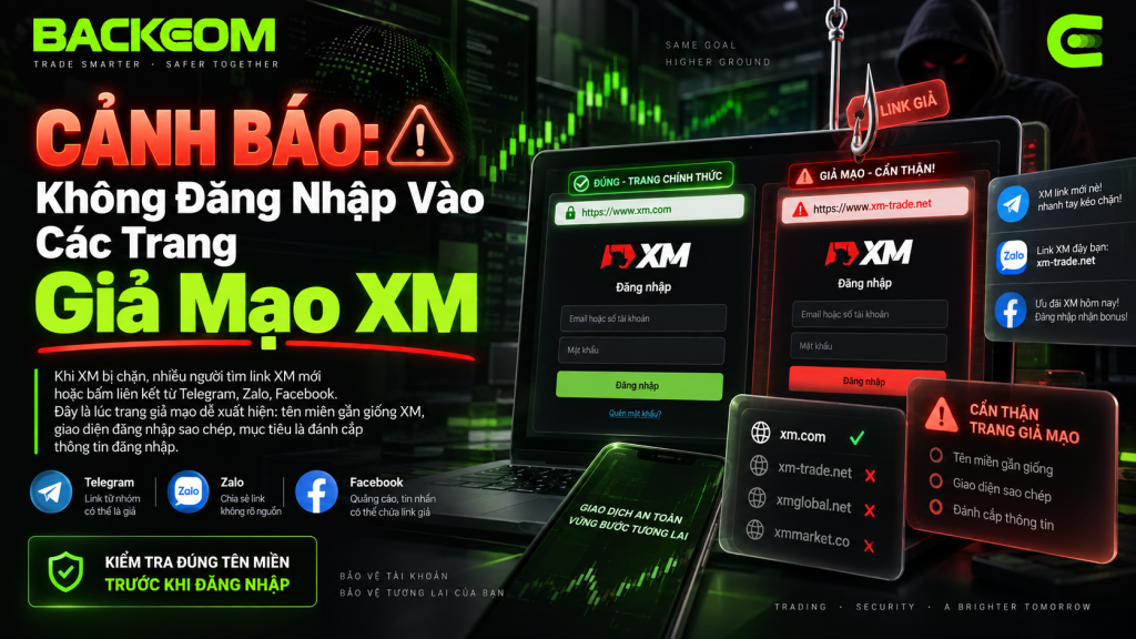 Cảnh báo trang XM giả mạo khi XM bị chặn: so sánh tên miền chính thức xm.com với các domain giả mạo