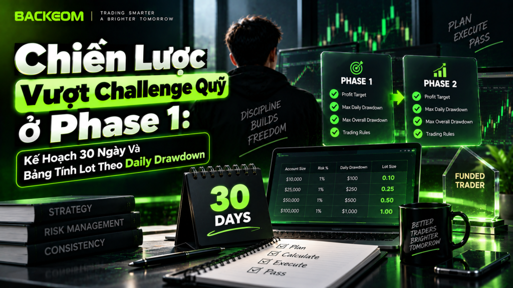 Cách vượt challenge quỹ ở phase 1: kế hoạch 30 ngày và bảng tính lot theo daily drawdown