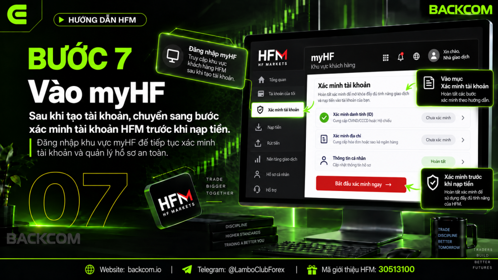 Bước 7 đăng ký tài khoản HFM: vào myHF và bắt đầu xác minh tài khoản HFM trước khi nạp tiền