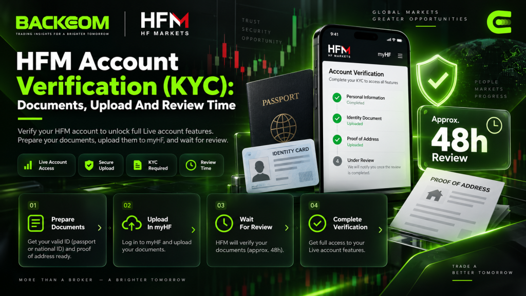 HFM account verification (KYC): documents required, how to upload them and the roughly 48-hour review time