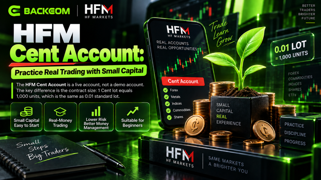 HFM Cent account trading real money with small capital, 1 Cent lot equals 1,000 units or 0.01 standard lot