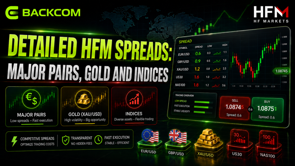 HFM spreads in detail across major pairs, gold and indices