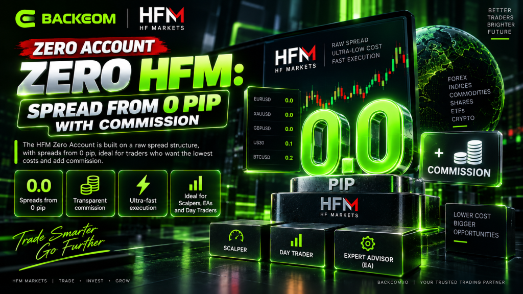 HFM Zero account with spreads from 0 pips plus commission, built for scalpers, day traders and EAs