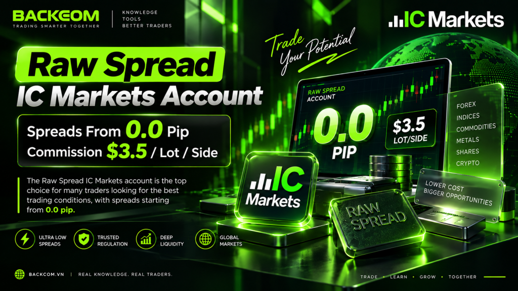 IC Markets Raw Spread account with spreads from 0.0 pips plus commission of about 3.5 USD per lot per side