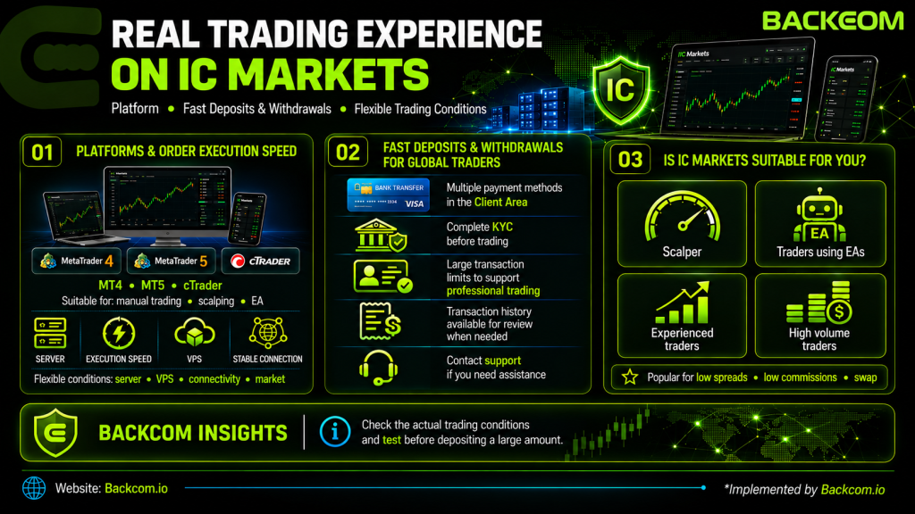 The real trading experience with the IC Markets broker: MT4, MT5 and cTrader, execution speed, deposits and withdrawals, and fit for scalpers and EAs