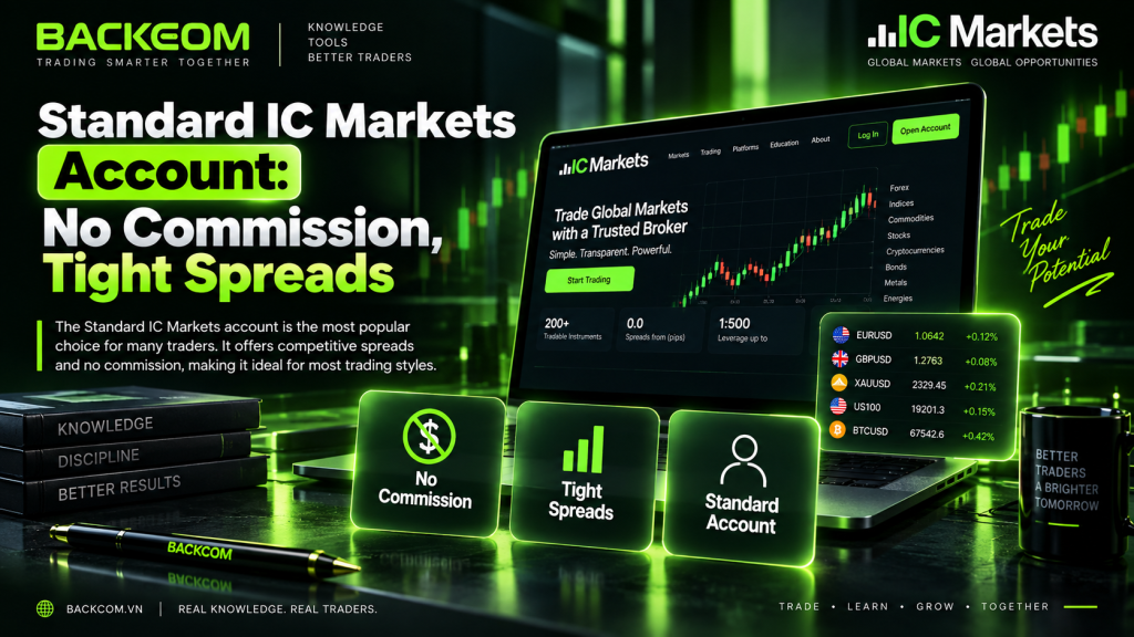 IC Markets Standard account charges no commission, the cost sits inside the spread as a markup