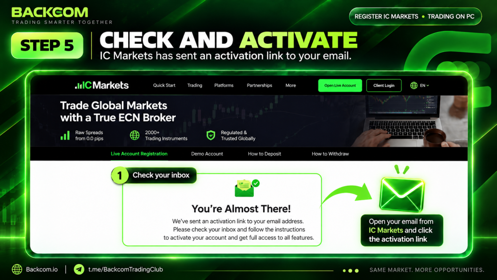 Step 5 to open an IC Markets account: open the email from IC Markets and click the account activation link