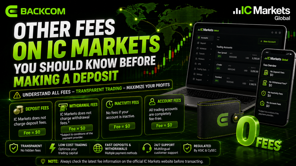 Other IC Markets fees: deposit, withdrawal, inactivity and account opening fees all at zero