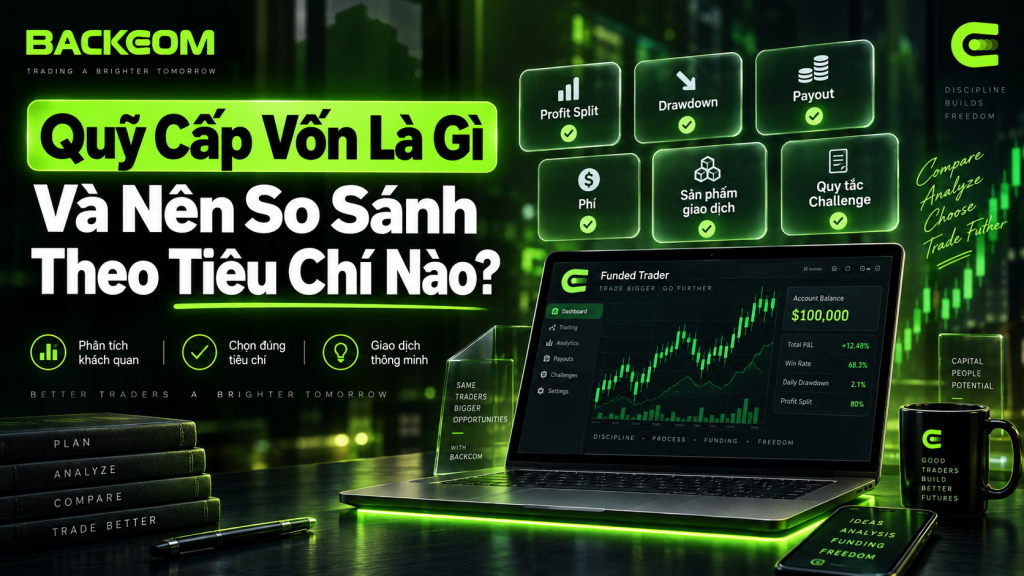Quỹ cấp vốn là gì và năm tiêu chí chọn quỹ cấp vốn uy tín: profit split, drawdown, payout, phí và quy tắc challenge