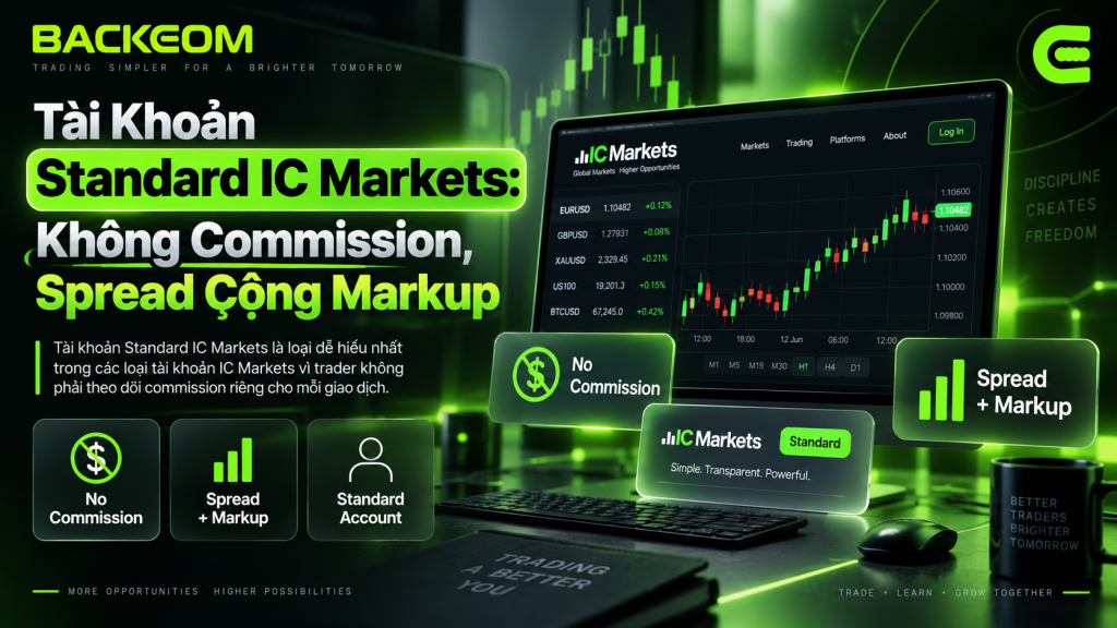 Tài khoản Standard IC Markets không thu commission, chi phí nằm trong spread cộng markup