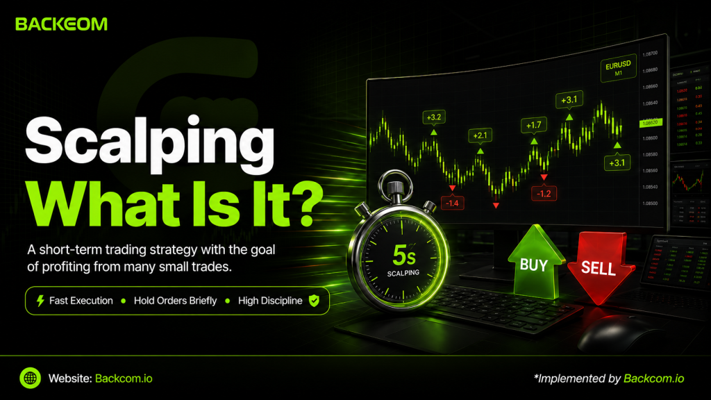 What is scalping: an ultra short-term trading style where traders open and close positions quickly on M1–M15 charts to capture small price moves