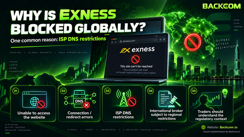 Exness blocked at the ISP level: an internet provider can restrict domain lookups so traders cannot open the Exness website normally.