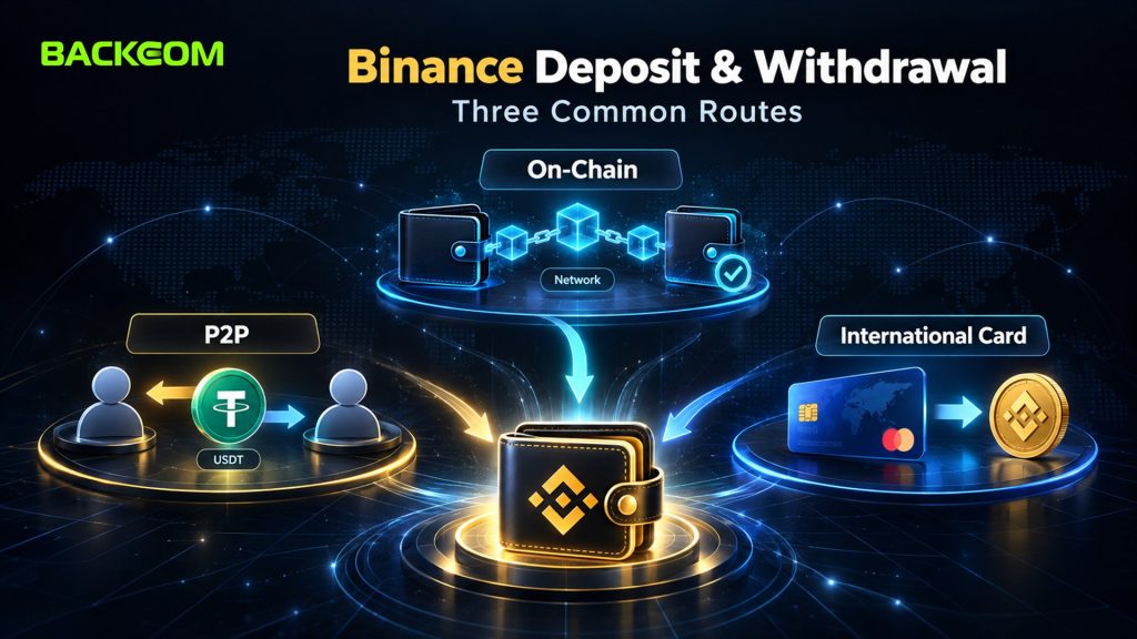 Binance deposit and withdrawal methods: P2P with USDT, on-chain transfers between wallets and international card purchases