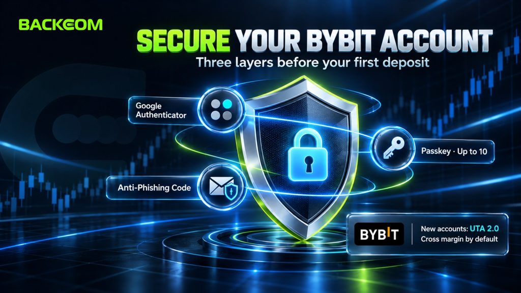 How to sign up for Bybit securely: Google Authenticator, up to 10 passkeys and an anti-phishing code; new accounts use UTA 2.0 with cross margin by default