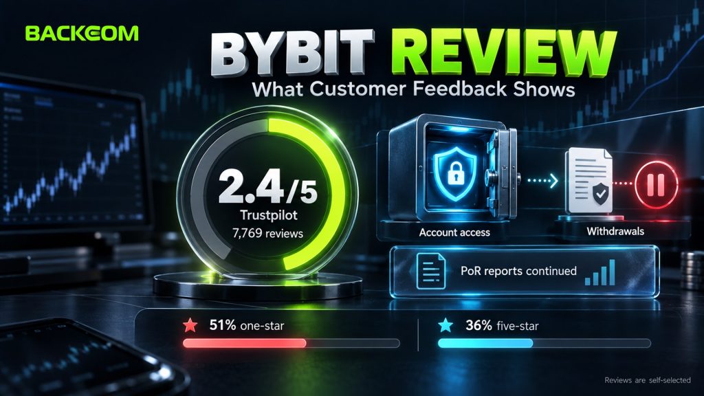 Bybit review on Trustpilot: 2.4 out of 5 from 7,769 self-selected reviews with 51% one-star and 36% five-star